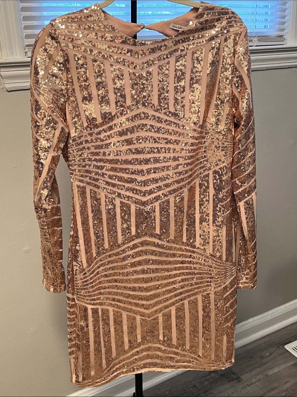 Charlotte Russe Rose Gold Sequin Long Sleeve Bodycon Dress